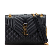 サンローラン エンヴェロープ チェーンショルダーバッグ ハンドバッグ ブラック ゴールド レザー レディース SAINT LAURENT 【中古】